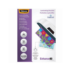 Lamináló fólia, A4, 80 micron, fényes, 25 db/doboz, Fellowes® Kötészeti kellék Fellowes