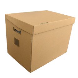 Archiváló konténer karton doboz fedeles 42x31x32cm, felfelé nyíló tetővel (kívül záródó) Bluering® barna Archiválás Bluering