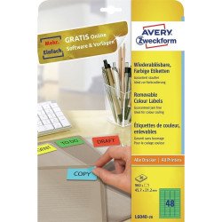 Etikett címke, 45,7 x21,2mm, univerzális visszaszedhető, 48 címke/ív, 20 ív/doboz, Avery zöld Etikett - címke Avery