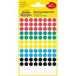 Etikett címke, o8mm, jelölésre, 6 klf. szín 104 címke/ív, 4 ív/doboz, Avery vegyes Etikett - címke Avery
