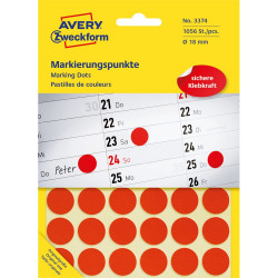Etikett címke, o18mm, jelölésre, 24 címke/ív, 44 ív/doboz, Avery piros Etikett - címke Avery