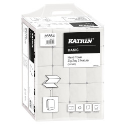 Kéztörlő 2 rétegű V hajtogatású 200 lap/csomag 20 csomag/karton Basic Handypack Katrin_35564 fehérített Papírtörlők Katrin