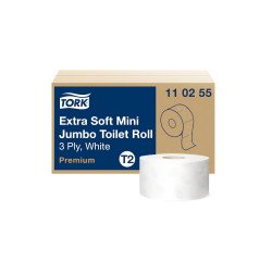 Toalettpapír 3 rétegű közületi átmérő: 18,7 cm 600 lap/tekercs 12 tekercs/karton Extra Soft Mini Jumbo Tork_110255 fehér Toalettpapírok TORK