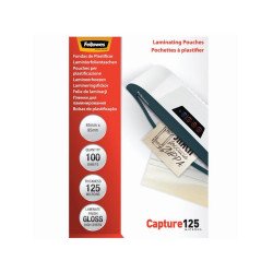 Lamináló fólia, 65x95mm, 125 mikron, fényes, 100 db/doboz, Fellowes® Kötészeti kellék Fellowes