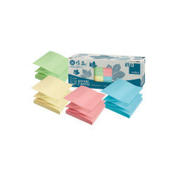 Jegyzettömb öntapadó, 75x75mm, 12x100lap, újrahasznosított 5644-88 Info Notes, pastell mix, kék, zöld, rózsaszín, sárga Öntapadó jegyzettömb Info Notes