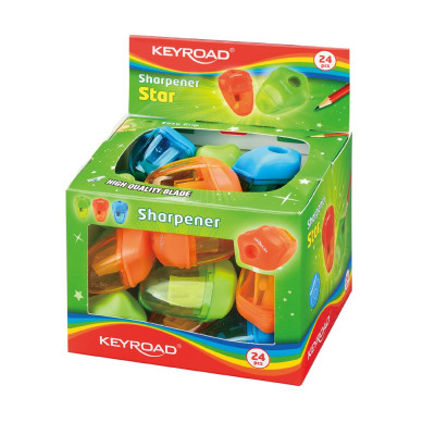 Hegyező 1 lyukú tartályos 24 db/display Keyroad Starfish vegyes színek Hegyező 1 lyukú tartályos 24 db/display Keyroad Starfish vegyes színek