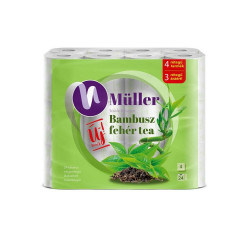 Toalettpapír 4 rétegű 100% cellulóz 24 tekercs/csomag Bambusz Müller fehér tea Toalettpapírok Müller