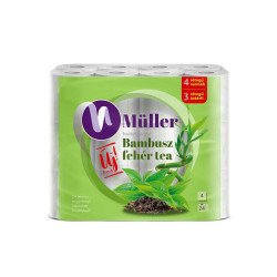 Toalettpapír 4 rétegű 100% cellulóz 24 tekercs/csomag Bambusz Müller fehér tea Toalettpapírok Müller