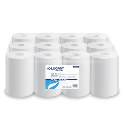 Kéztörlő 2 rétegű tekercses átmérő: 14 cm 100% cellulóz 12 tekercs/karton 14 CF Strong Lucart_861093J fehér Papírtörlők Lucart