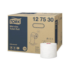 Toalettpapír 2 rétegű duplatekercses átmérő: 13,2 cm 100 m/tekercs 27 tekercs/karton Mid-size T6 Tork_127530 fehér Toalettpapírok TORK