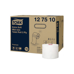 Toalettpapír 3 rétegű duplatekercses átmérő: 13,2 cm 70 m/tek 27 tekercs/karton Premium Mid-size T6 Tork_127510 fehér Toalettpapírok TORK