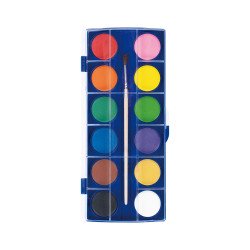 Vízfesték készlet, 28 mm x 12 szín, ecsettel, műanyag dobozban, Keyroad Vízfesték Keyroad