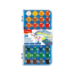 Vízfesték készlet, 23 mm x 36 szín, ecsettel, műanyag dobozban, Keyroad Vízfesték Keyroad