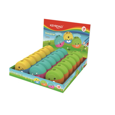 Hegyező, 2 lyukú, 18 db/display, Keyroad, Speedy Snail, vegyes színek Hegyező, 2 lyukú, 18 db/display, Keyroad, Speedy Snail, vegyes színek
