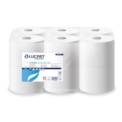 Toalettpapír 2 rétegű közületi átmérő:18,2 cm laponkénti adagolás 12 tek/csom Strong L-One Mini Lucart_812501J hófehér Toalettpapírok Lucart