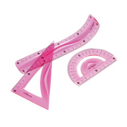 Vonalzókészlet, 20 cm, flexibilis vonalzó, szögmérő, derékszög vonalzó, 3 db/bliszter Keyroad vegyes színek Vonalzó, szögmérő Keyroad