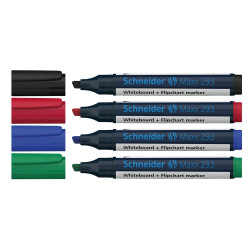 Tábla- és flipchart marker készlet 2-5mm, vágott végű Schneider Maxx 293, 4 klf. szín Táblamarker Schneider