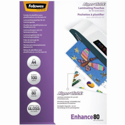 Lamináló fólia, A4, 80 mikron, fényes, 100 db/doboz, SuperQuick Fellowes® Kötészeti kellék Fellowes