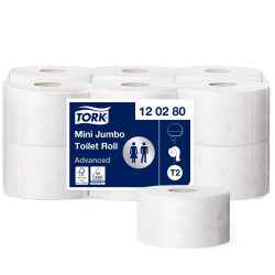 Toalettpapír 2 rétegű közületi átmérő: 18,8 cm 850 lap/170 m/tekercs 12 tekercs/karton Mini Jumbo Tork_120280 fehér Toalettpapírok TORK