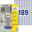 Etikett címke, 25,4 x10mm, szuper tapadású 189 címke/ív, 20 ív/doboz, Avery fehér