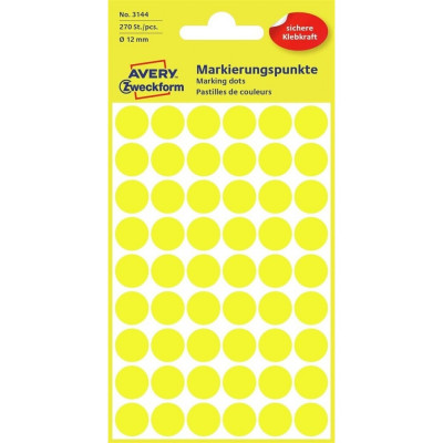 Etikett címke, o12mm, jelölésre, 54 címke/ív, 5 ív/doboz, Avery sárga Etikett címke, o12mm, jelölésre, 54 címke/ív, 5 ív/doboz, Avery sárga