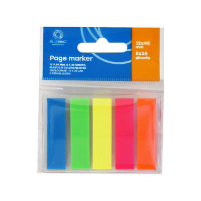 Jelölőcímke 12x45mm, 5x25lap, műanyag 5szín/bliszter, adagolón Bluering® Jelölőcímke 12x45mm, 5x25lap, műanyag 5szín/bliszter, adagolón Bluering®