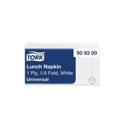 Szalvéta 1 rétegű 1/4 hajtású 32,5 x 32,5 cm 500 lap/csomag Universal Lunch Tork_509300 fehér Szalvéták TORK