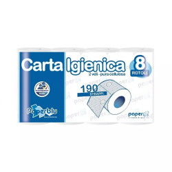 Toalettpapír 2 rétegű kistekercses 100%cellulóz 190 lap/19,95 m/tekercs 8 tekercs/csomag Paperblu Carta Igienica_Paperdi Toalettpapírok Paperdi