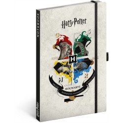 Keménytáblás notesz krémszínű lapokkal leszorító gumiszalaggal Harry Potter-Hogwarts 130x210mm, Presco Napló Presco