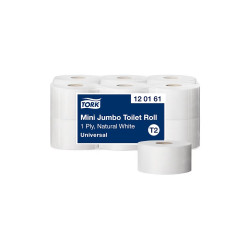 Toalettpapír 1 rétegű közületi átmérő: 18,8 cm 1200 lap//tekercs 12 tek/karton Universal Mini Jumbo T2 Tork_120161 fehér Toalettpapírok TORK