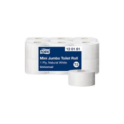 Toalettpapír 1 rétegű közületi átmérő: 18,8 cm 1200 lap//tekercs 12 tek/karton Universal Mini Jumbo T2 Tork_120161 fehér Toalettpapírok TORK
