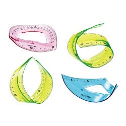 Vonalzókészlet, 30 cm, flexibilis vonalzó, szögmérő, 45° és 60° háromszög vonalzók 4 db/bliszter Keyroad vegyes színek Vonalzó, szögmérő Keyroad