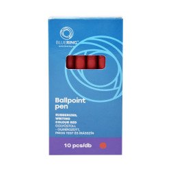 Golyóstoll 0,7mm, nyomógombos, gumírozott fogórész, piros átlátszó test, Bluering® R2, írásszín piros Golyóstoll Bluering