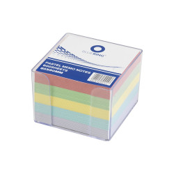 Kockatömb 8x8x6,5cm, ragasztás nélküli, transzparens tartóban színes pasztell 8x8x6,5cm, Bluering® Kockatömb Bluering