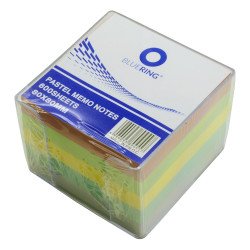 Kockatömb 8x8x6,5cm, ragasztás nélküli, transzparens tartóban színes pasztell 8x8x6,5cm, Bluering® Kockatömb Bluering