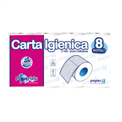 Toalettpapír 2 rétegű kistekercses 100%cellulóz 150 lap/15,75 m/tekercs 8 tekercs/csomag Paperblu Carta Igienica Paperdi