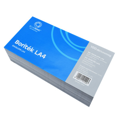 Boríték LA4 öntapadó bélésnyomott 110×220mm Bluering® 100 db/csom fehér Boríték LA4 öntapadó bélésnyomott 110×220mm Bluering® 100 db/csom fehér