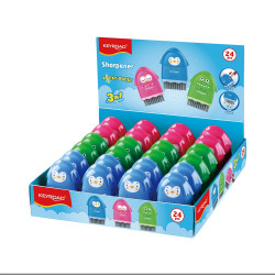 Hegyező 1 lyukú radírral és porkefével 24 db/display Keyroad Rocky Docky vegyes színek Hegyező Keyroad