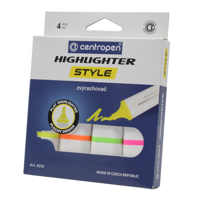 Szövegkiemelő készlet 1-4,6mm, vágott hegyű, Centropen 6252 neon, 4 klf. szín