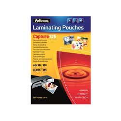 Lamináló fólia, 60x90mm, 125 mikron, fényes, 100 db/doboz, Fellowes® Kötészeti kellék Fellowes