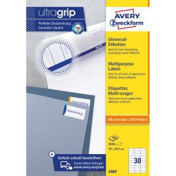 Etikett címke, 70 x29,7mm, univerzális, 30 címke/ív, 100 ív/doboz, Avery fehér Etikett - címke Avery