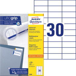 Etikett címke, 70 x29,7mm, univerzális, 30 címke/ív, 100 ív/doboz, Avery fehér Etikett - címke Avery