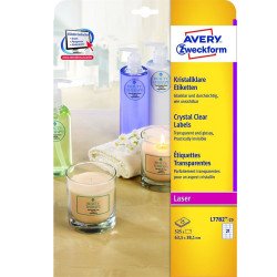 Etikett címke, 63,5 x38,1mm,víztiszta, 21 címke/ív, 25 ív/doboz, Avery átlátszó Etikett - címke Avery