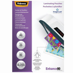 Lamináló fólia, A5, 80 mikron, fényes, 25 db/doboz, Fellowes® Kötészeti kellék Fellowes