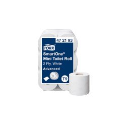 Toalettpapír 2 rétegű közületi átmérő: 14,9 cm laponkénti 12 tekercs/karton Advanced Smart One® Mini Tork_472193 fehér Toalettpapírok TORK