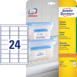 Etikett címke, 63,5 x33,9mm, fagyasztó 24 címke/ív, 25 ív/doboz, Avery fehér Etikett - címke Avery