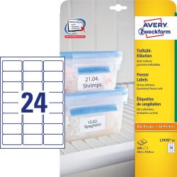 Etikett címke, 63,5 x33,9mm, fagyasztó 24 címke/ív, 25 ív/doboz, Avery fehér Etikett - címke Avery