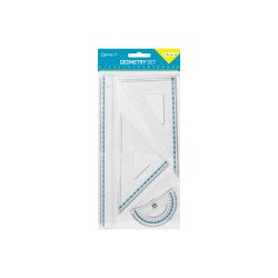 Vonalzókészlet, 30 cm egyenes vonalzó, szögmérő, 45° 14 cm és 60° 18 cm háromszög vonalzó, 4 db/bliszter Connect Vonalzó, szögmérő Connect