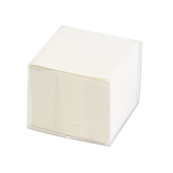 Kockatömb 8x8x6,5cm, ragasztás nélküli, transzparens tartóban 80% fehérség Bluering® fehér Kockatömb Bluering
