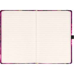 Keménytáblás notesz krémszínű lapokkal leszorító gumiszalaggal Purple Flowers 130x210mm, Presco Napló Presco